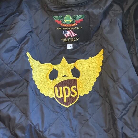 NEW Perrone Aviation UPS Brown Leather Bomber Jacket Mens Large Removable Liner - Picture 13 of 16